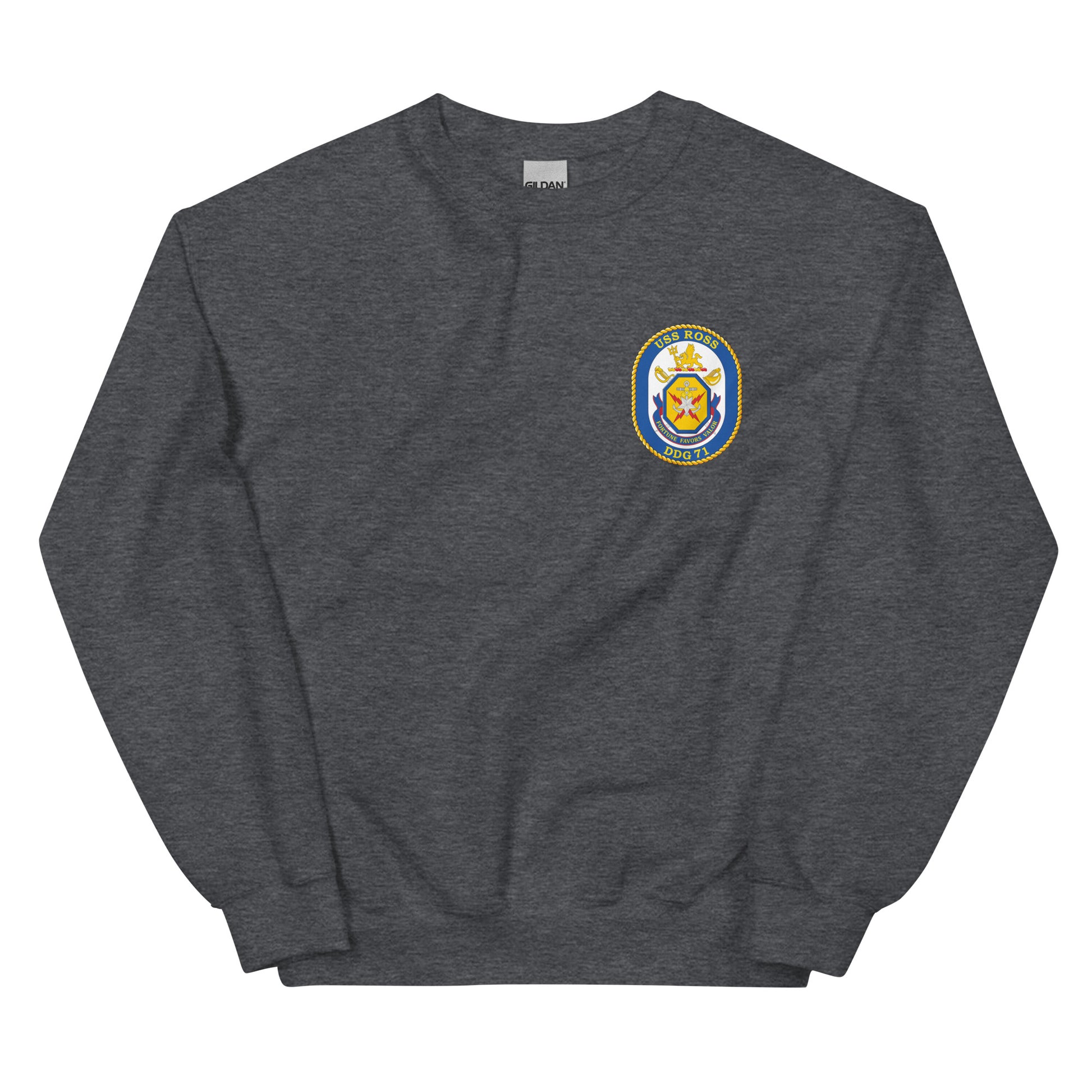 USS Ross (DDG-71) Ship's Crest Sweatshirt – front view, heather