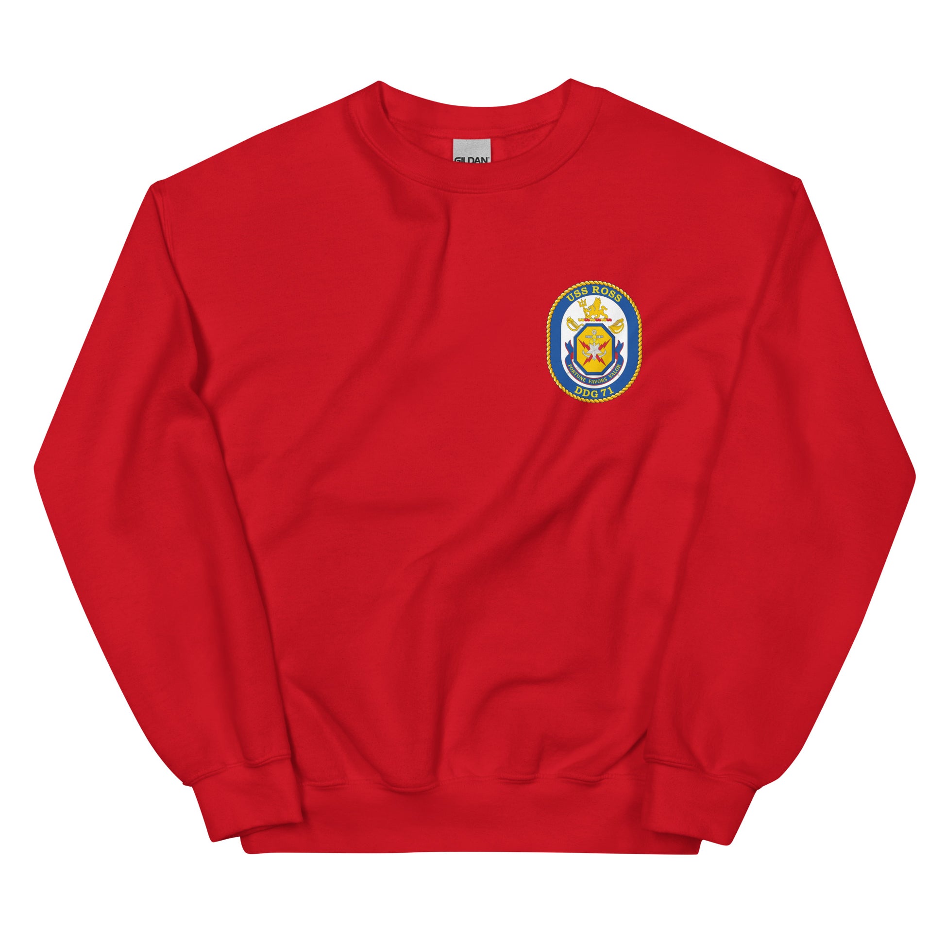 USS Ross (DDG-71) Ship's Crest Sweatshirt – front view, red