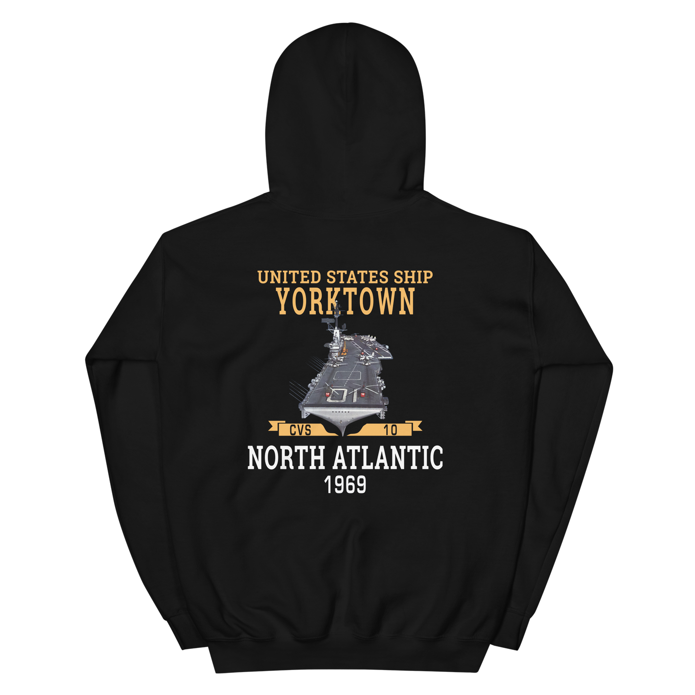 USS Yorktown (CVS-10) 1969 NORTH ATLANTIC Unisex Hoodie – back view, black
