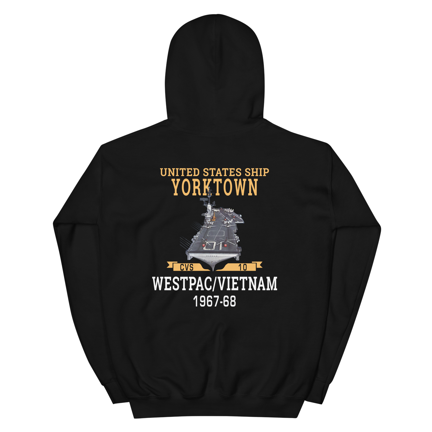 USS Yorktown (CVS-10) 1967-68 WESTPAC/VIETNAM Unisex Hoodie – back view, black