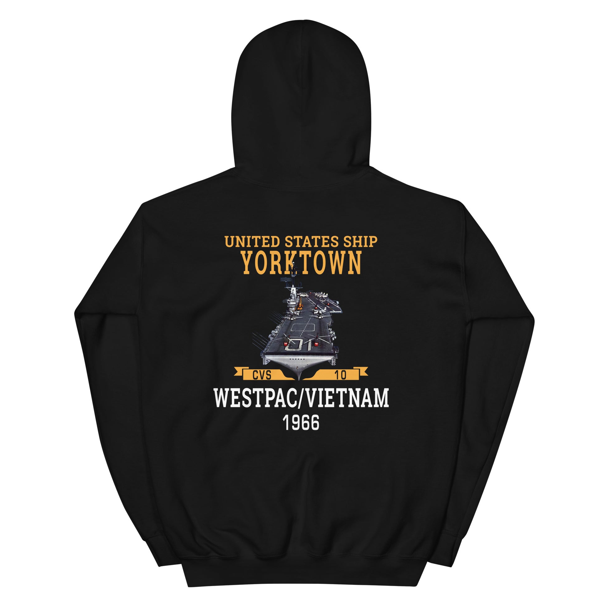 USS Yorktown (CVS-10) 1966 WESTPAC/VIETNAM Unisex Hoodie – back view, black