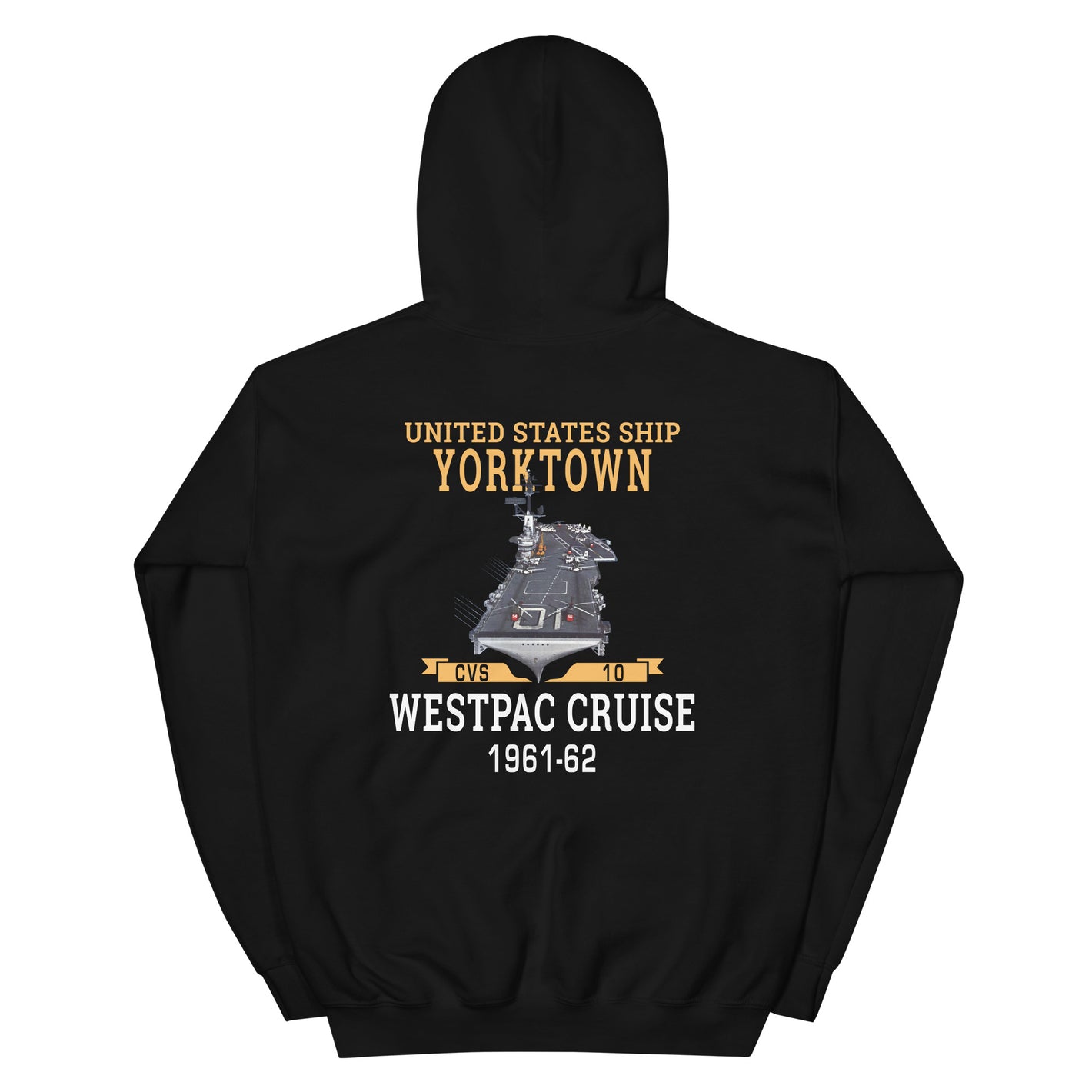 USS Yorktown (CVS-10) 1961-62 WESTPAC Unisex Hoodie – back view, black