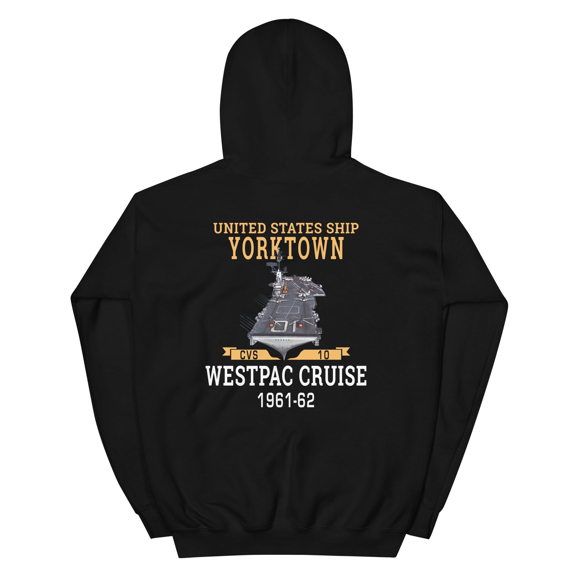 USS Yorktown (CVS-10) 1961-62 WESTPAC Unisex Hoodie – back view, black