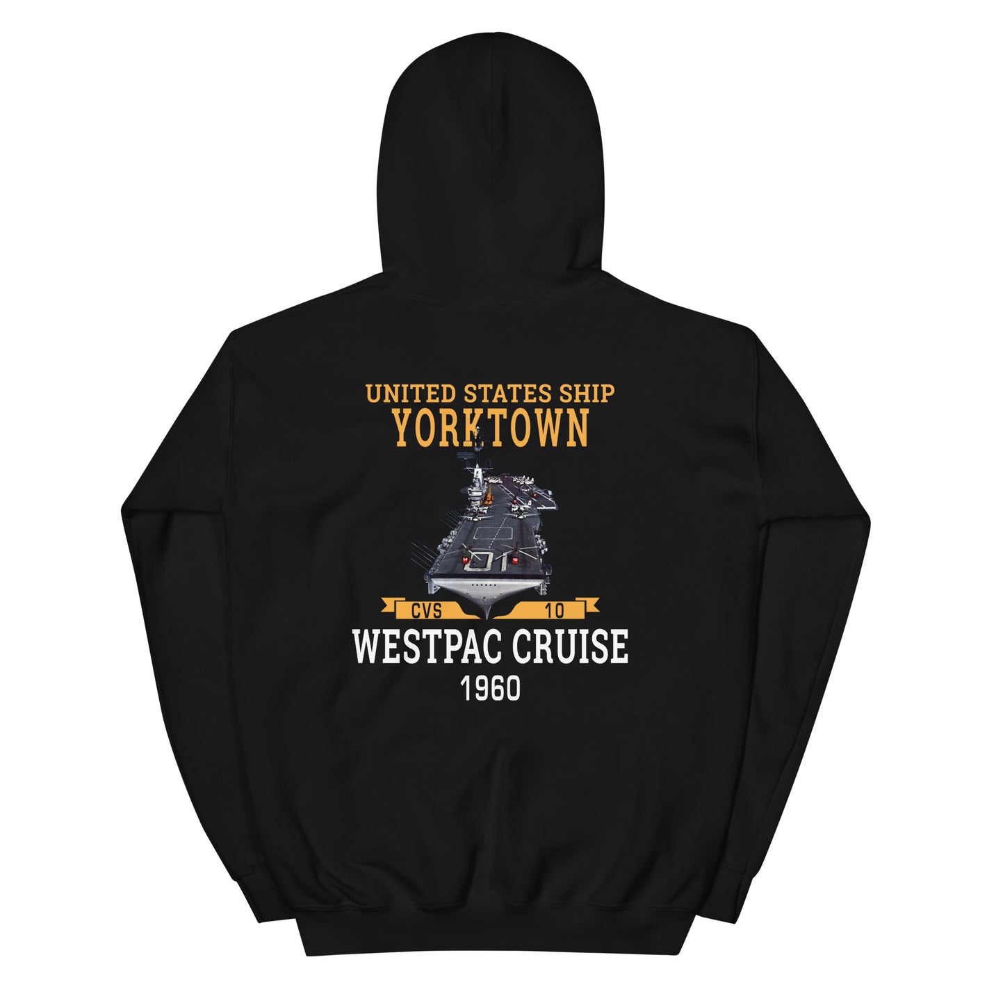 USS Yorktown (CVS-10) 1960 WESTPAC Unisex Hoodie – back view, black