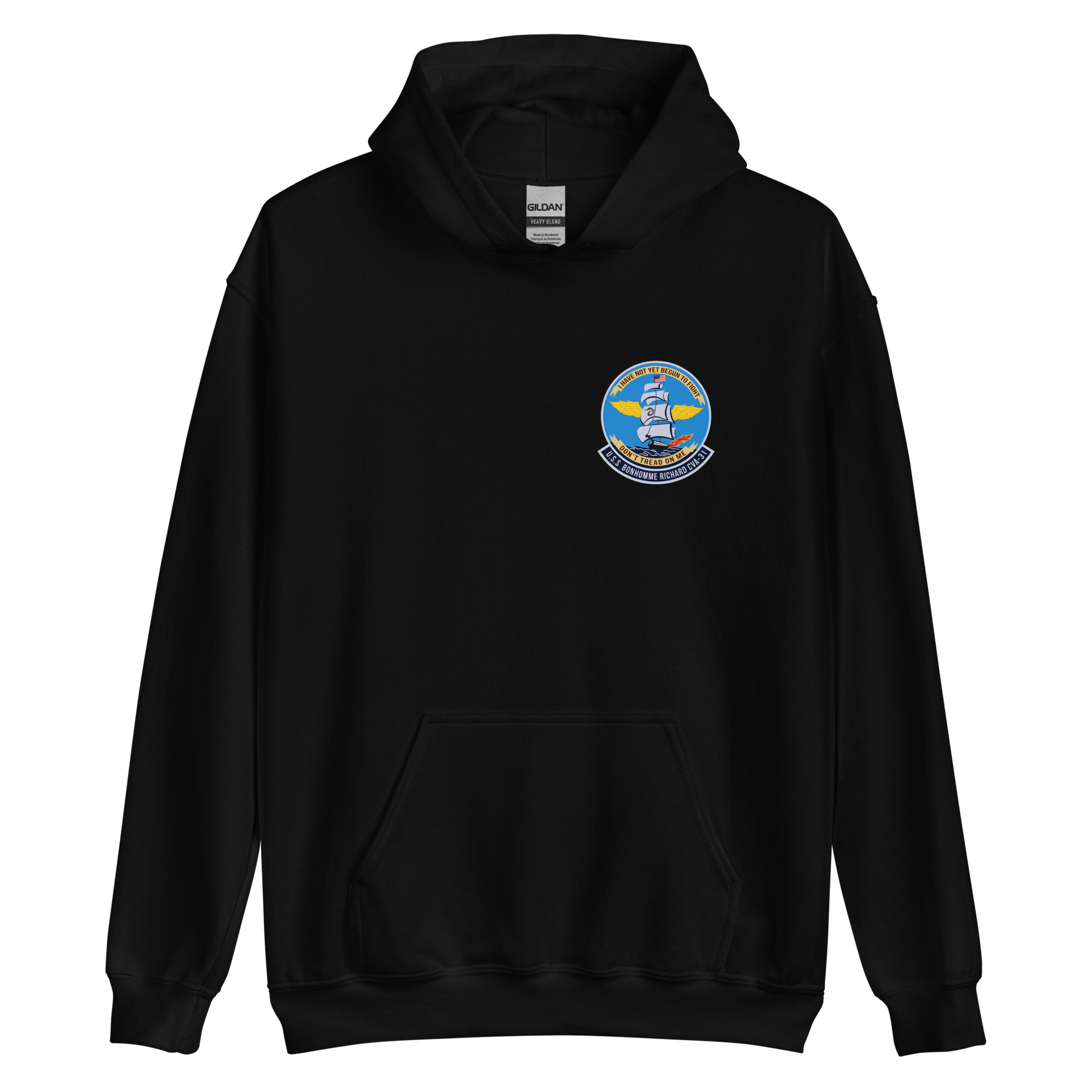 USS Bonhomme Richard (CVA-31) Ship's Crest Hoodie – front view, black