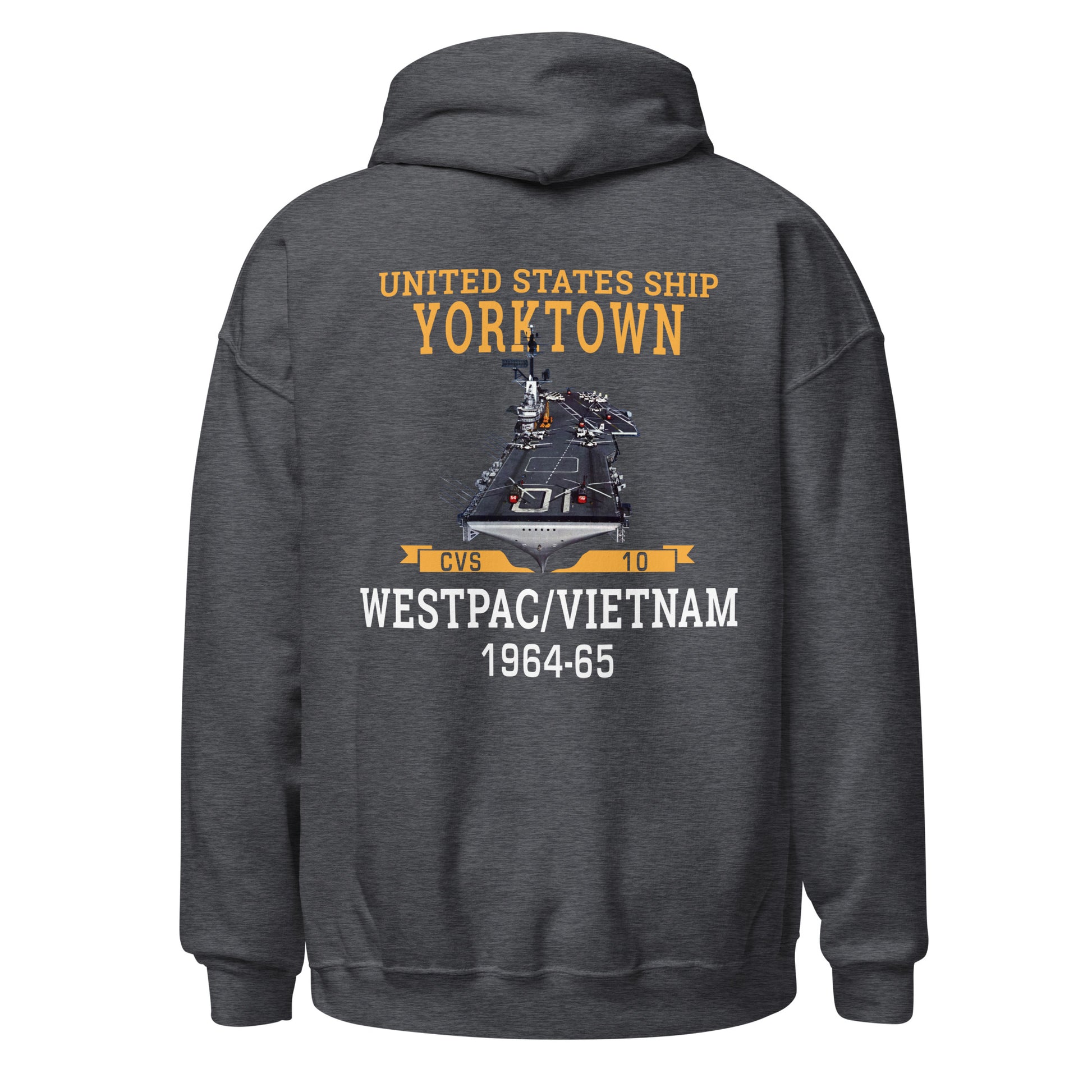 USS Yorktown (CVS-10) 1964-65 WESTPAC/VIETNAM Unisex Hoodie – back view, heather