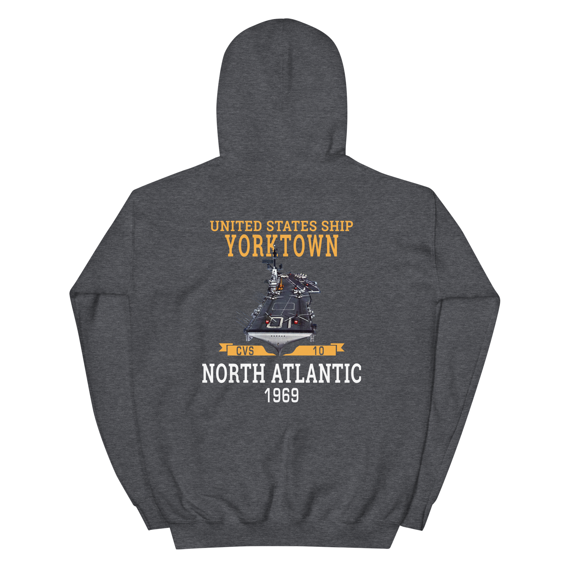 USS Yorktown (CVS-10) 1969 NORTH ATLANTIC Unisex Hoodie – back view, heather