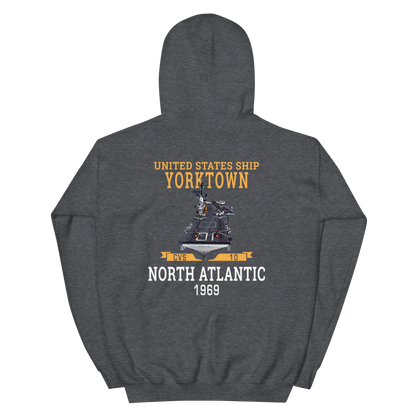 USS Yorktown (CVS-10) 1969 NORTH ATLANTIC Unisex Hoodie – back view, heather