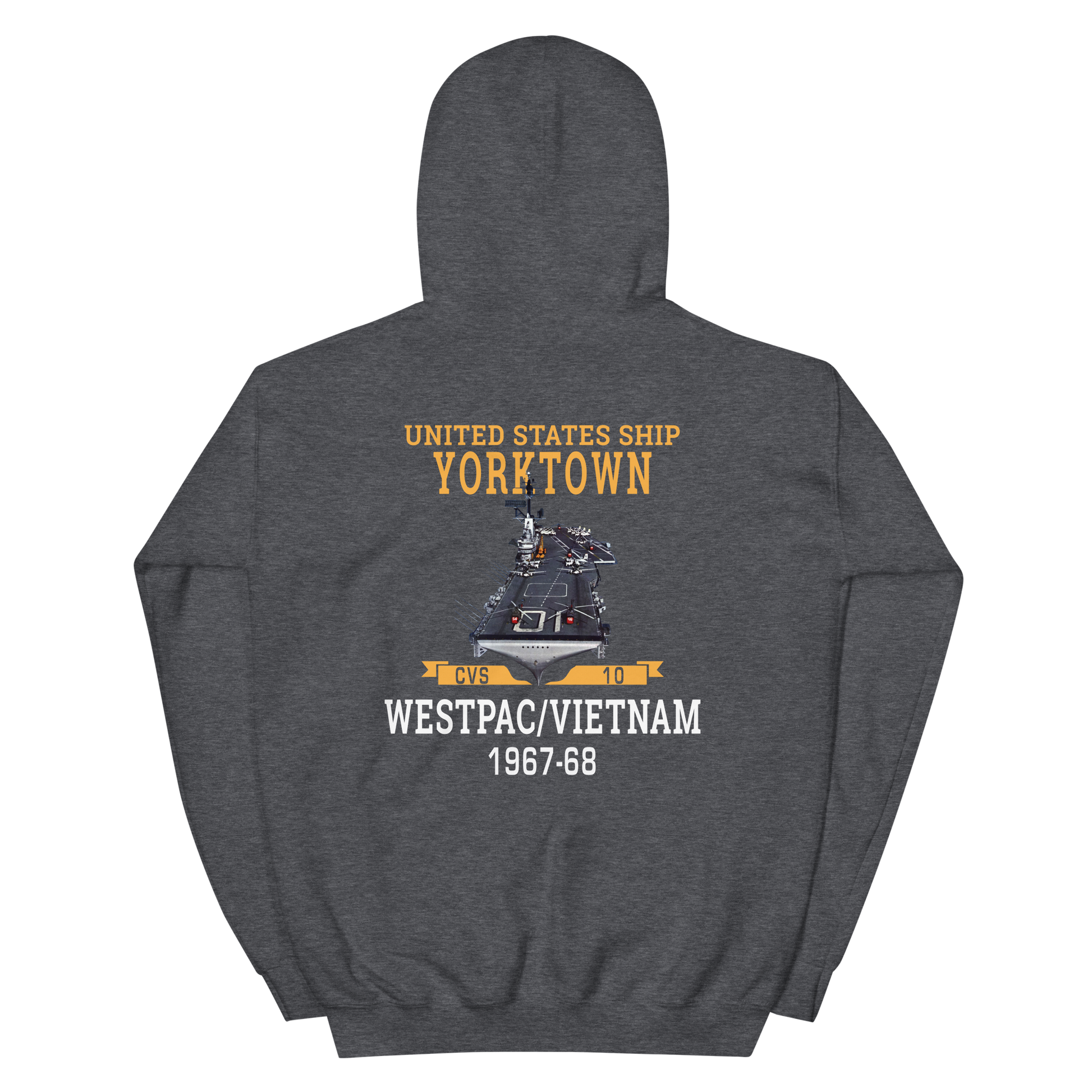 USS Yorktown (CVS-10) 1967-68 WESTPAC/VIETNAM Unisex Hoodie – back view, heather