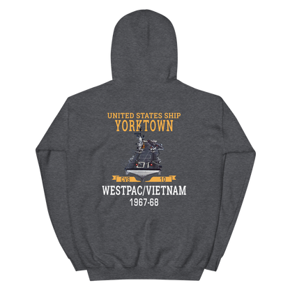 USS Yorktown (CVS-10) 1967-68 WESTPAC/VIETNAM Unisex Hoodie – back view, heather
