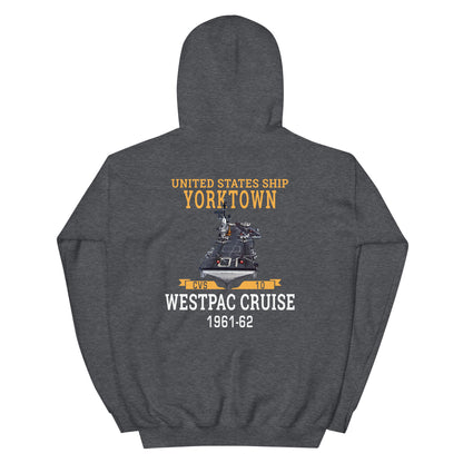 USS Yorktown (CVS-10) 1961-62 WESTPAC Unisex Hoodie – back view, heather