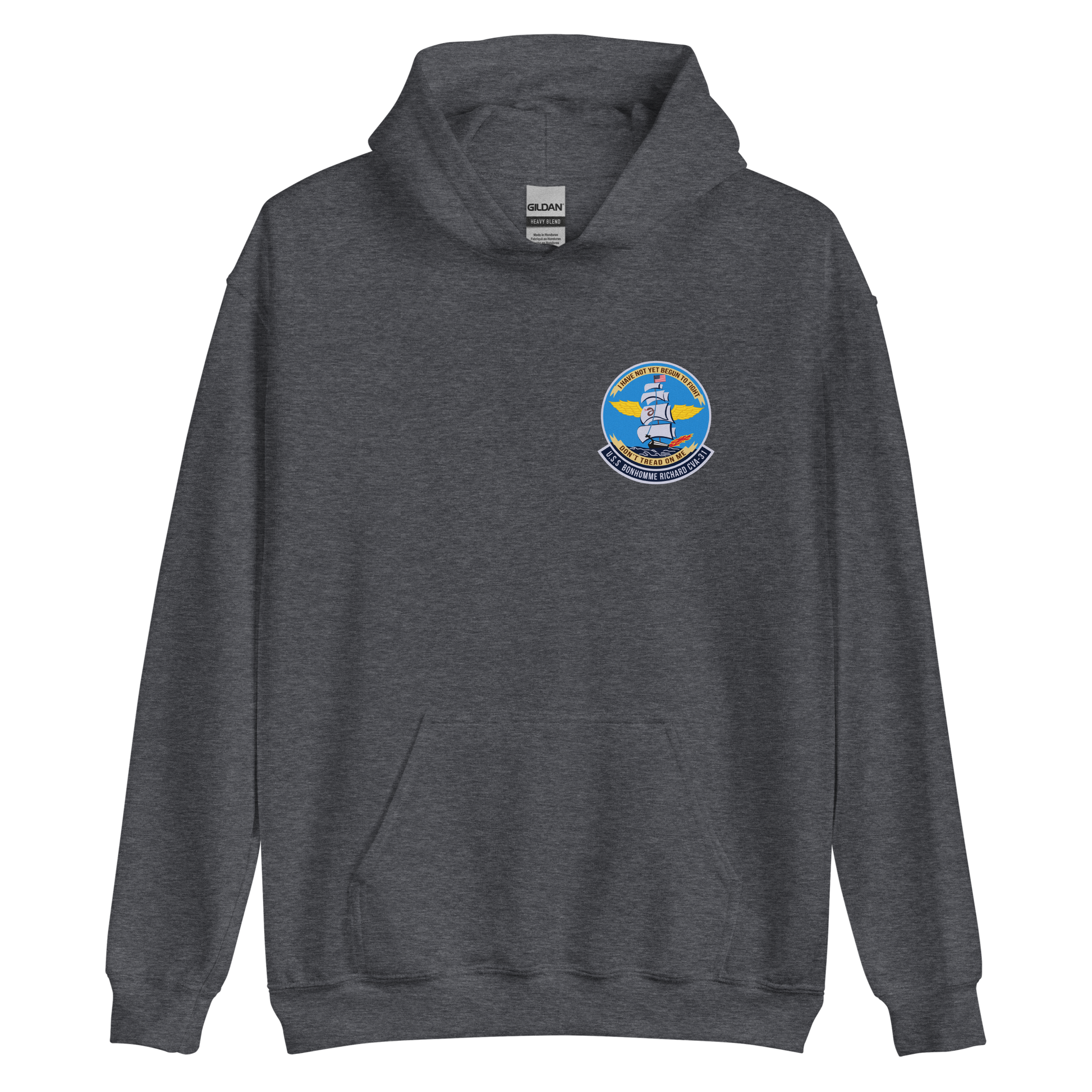 USS Bonhomme Richard (CVA-31) Ship's Crest Hoodie – front view, heather