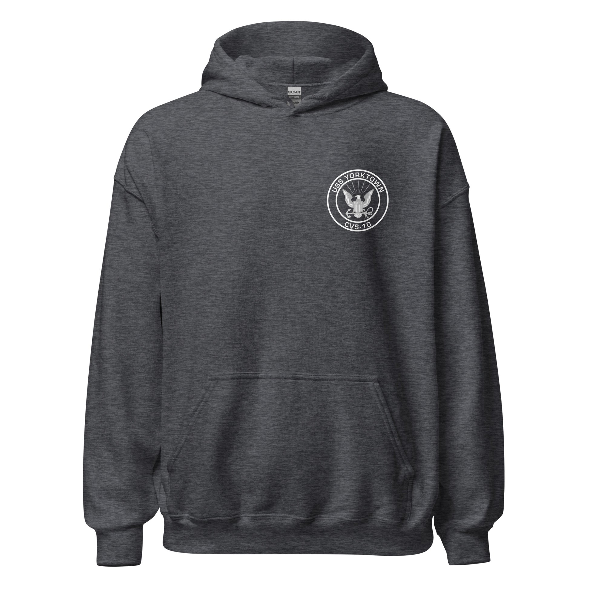 USS Yorktown (CVS-10) 1964-65 WESTPAC/VIETNAM Unisex Hoodie – front view, heather
