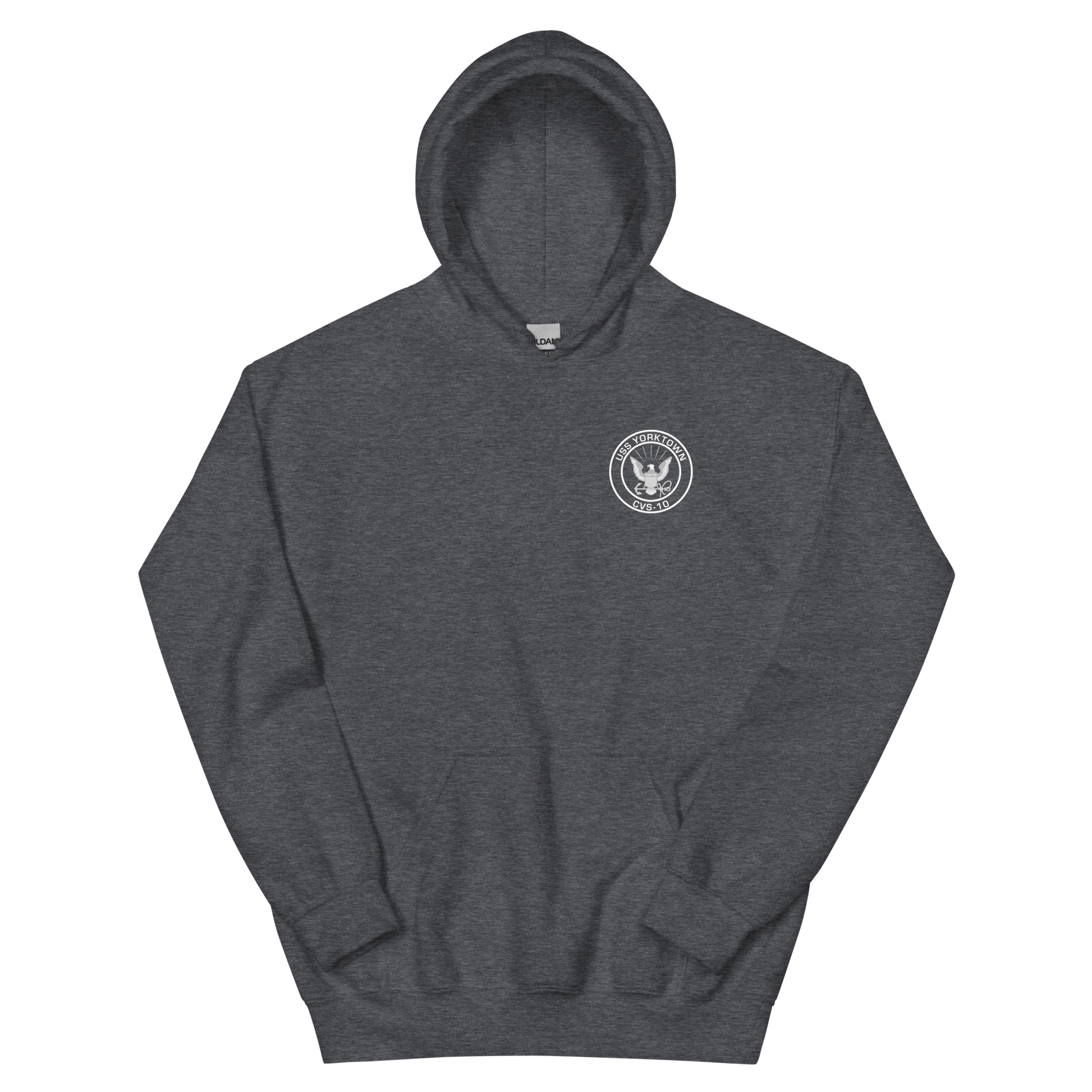 USS Yorktown (CVS-10) 1967-68 WESTPAC/VIETNAM Unisex Hoodie – front view, heather