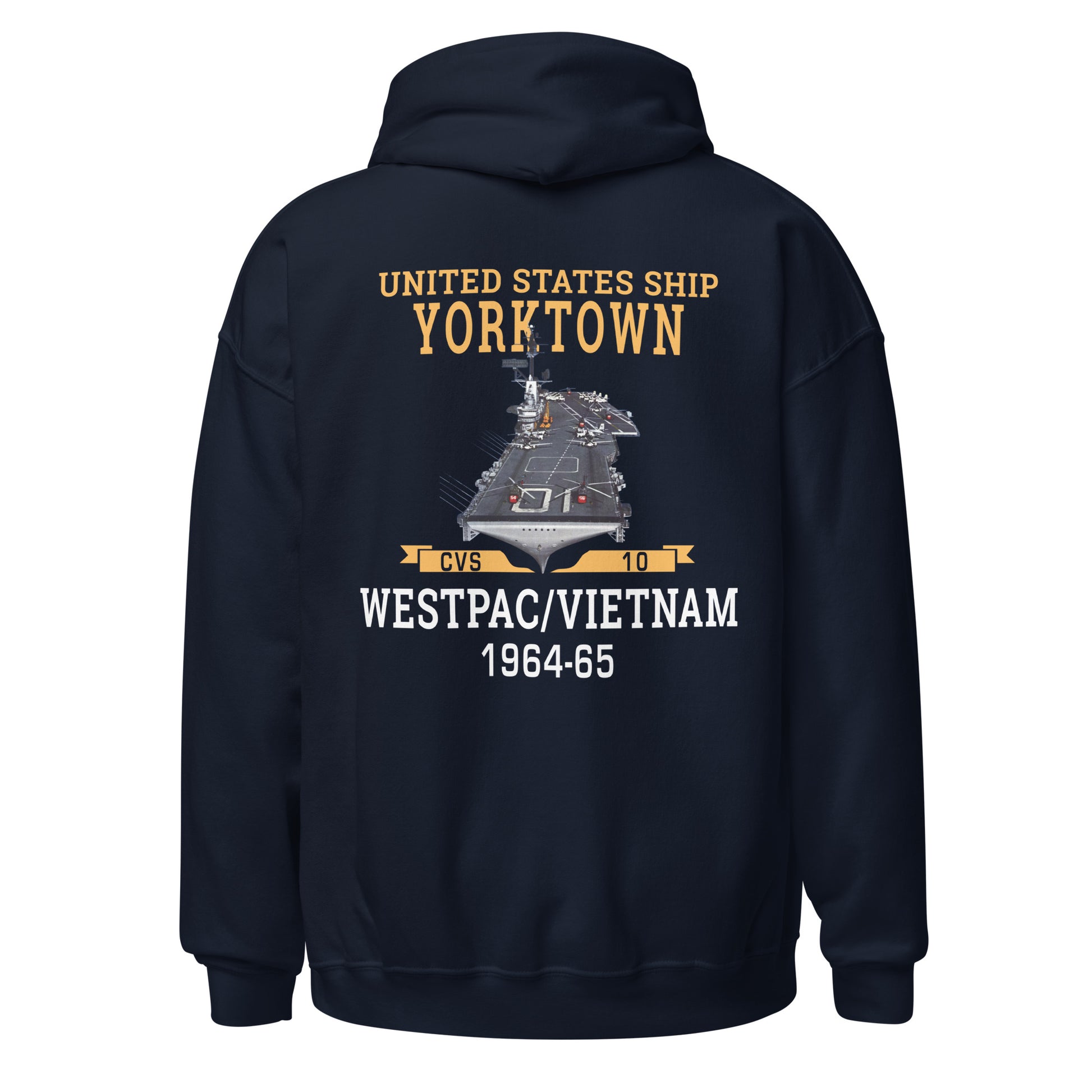 USS Yorktown (CVS-10) 1964-65 WESTPAC/VIETNAM Unisex Hoodie – back view, navy