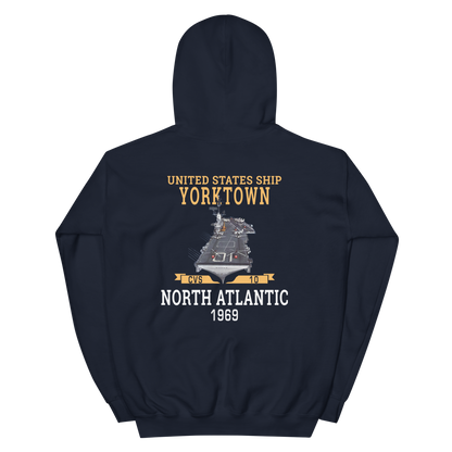 USS Yorktown (CVS-10) 1969 NORTH ATLANTIC Unisex Hoodie – back view, navy