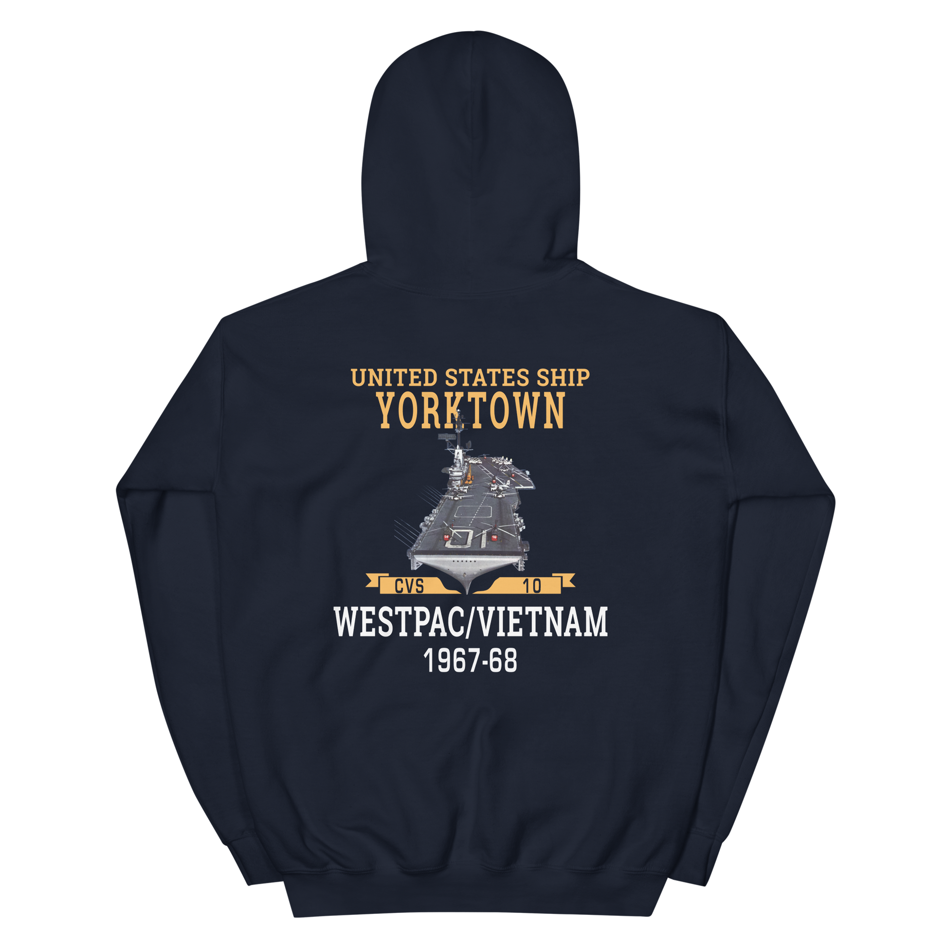 USS Yorktown (CVS-10) 1967-68 WESTPAC/VIETNAM Unisex Hoodie – back view, navy
