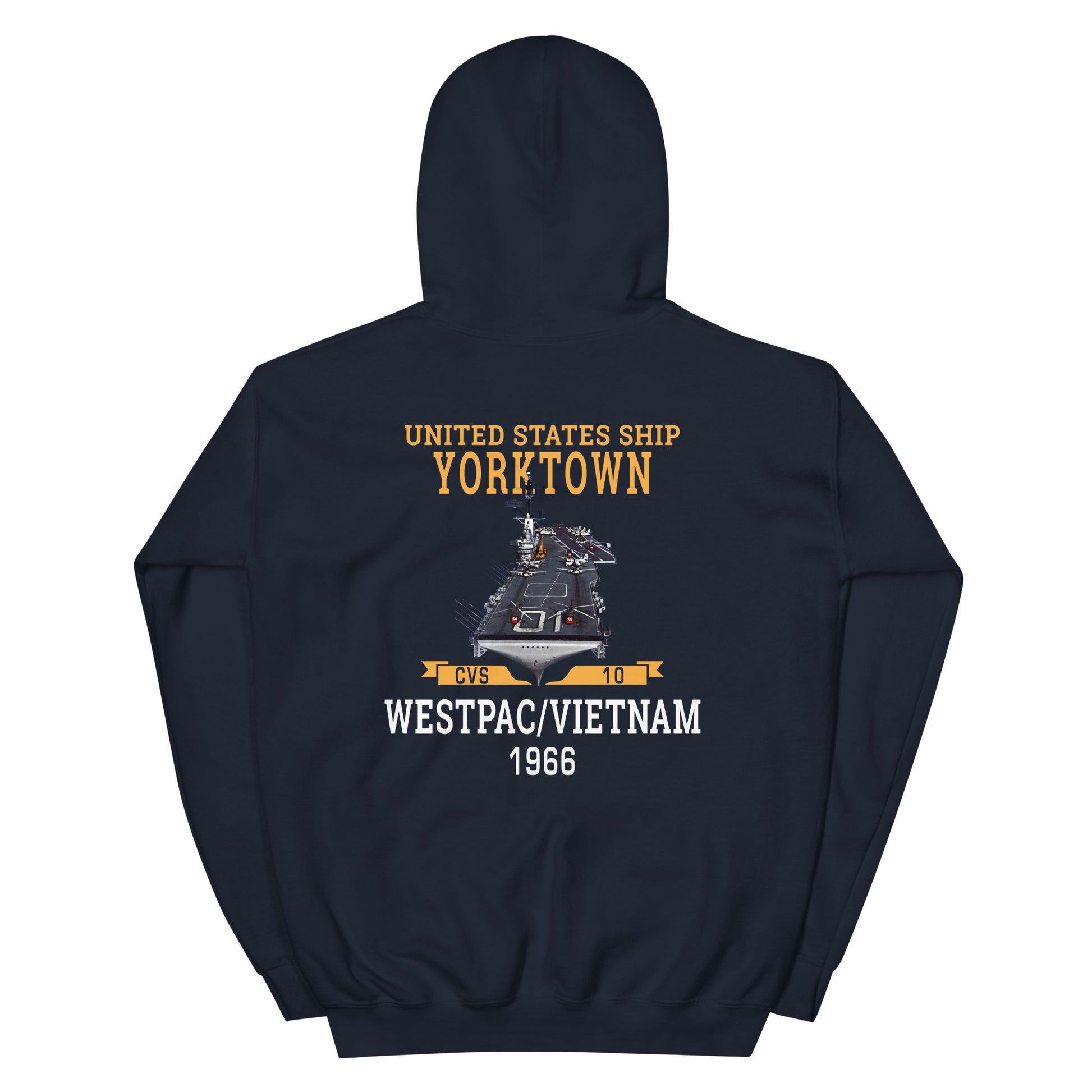 USS Yorktown (CVS-10) 1966 WESTPAC/VIETNAM Unisex Hoodie – back view, navy
