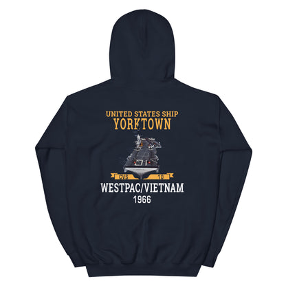 USS Yorktown (CVS-10) 1966 WESTPAC/VIETNAM Unisex Hoodie – back view, navy