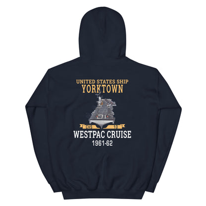 USS Yorktown (CVS-10) 1961-62 WESTPAC Unisex Hoodie – back view, navy