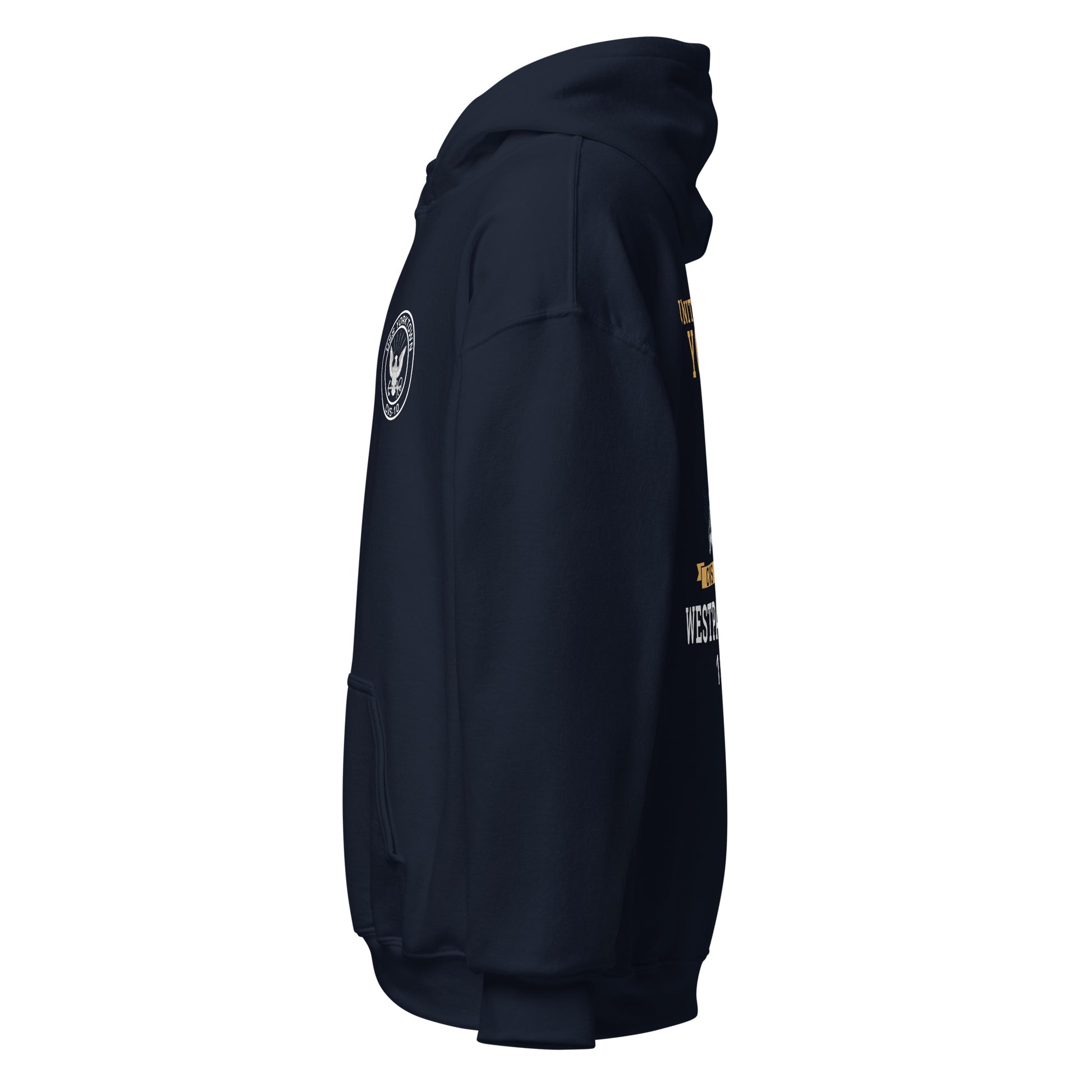 USS Yorktown (CVS-10) 1964-65 WESTPAC/VIETNAM Unisex Hoodie – left view, navy