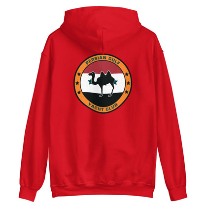 USS Dwight D. Eisenhower (CVN-69) Persian Gulf Yacht Club Hoodie – back view, red