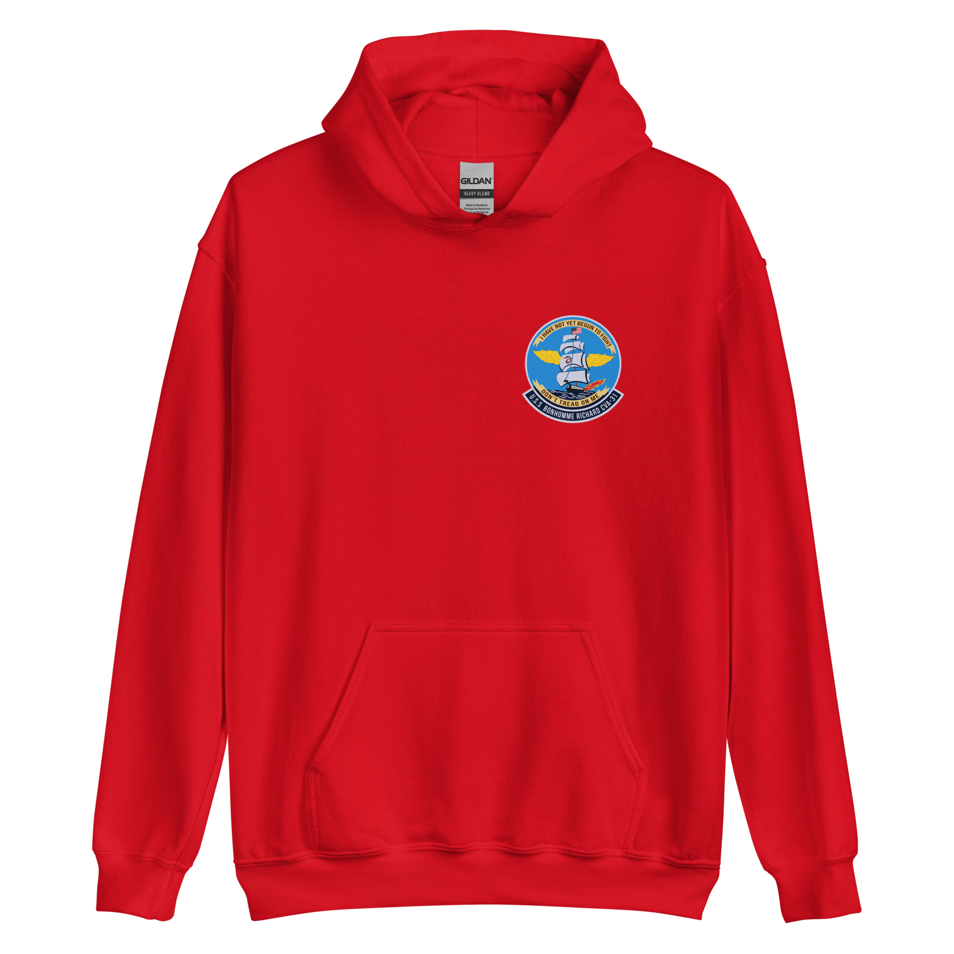 USS Bonhomme Richard (CVA-31) Ship's Crest Hoodie – front view, red