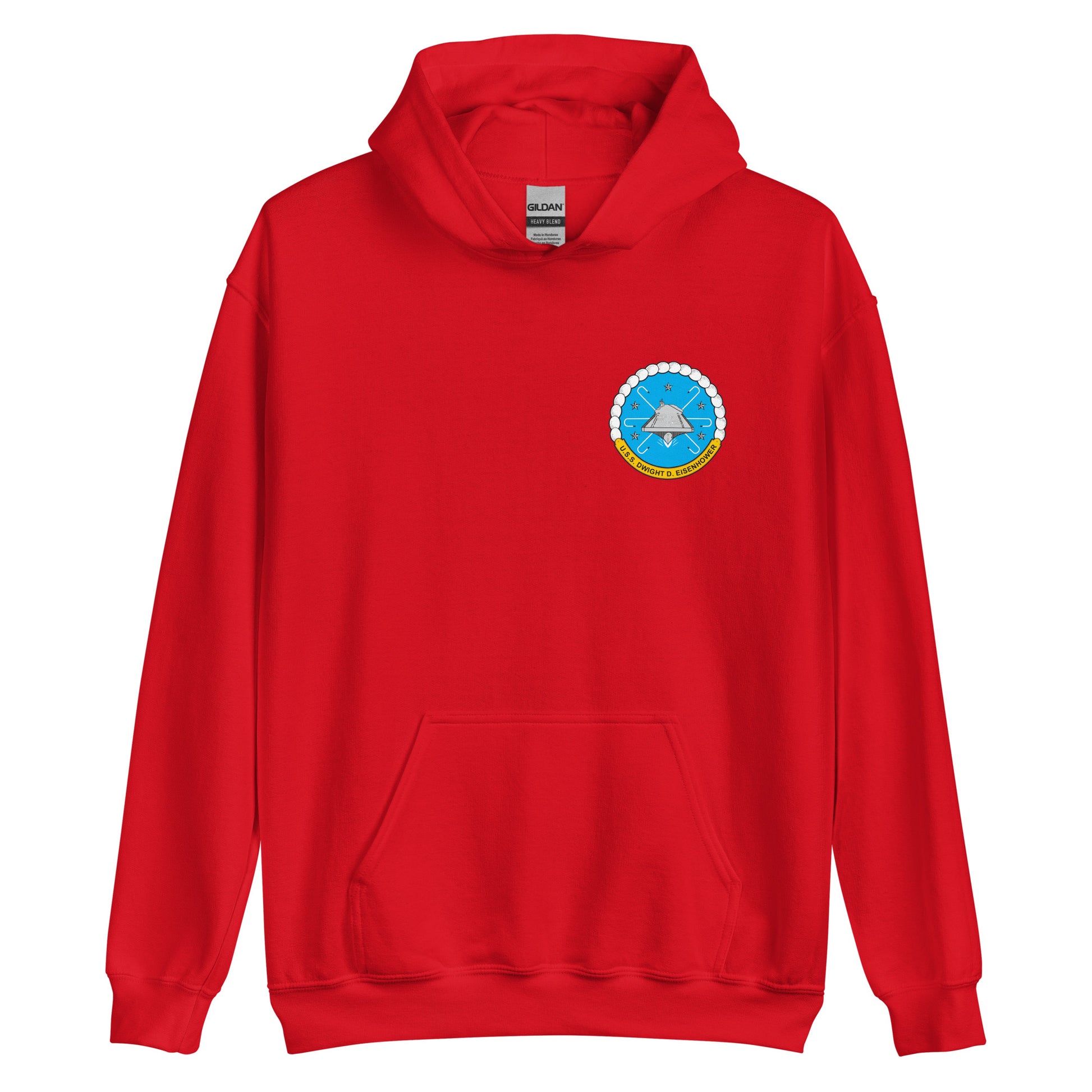 USS Dwight D. Eisenhower (CVN-69) Persian Gulf Yacht Club Hoodie – front view, red
