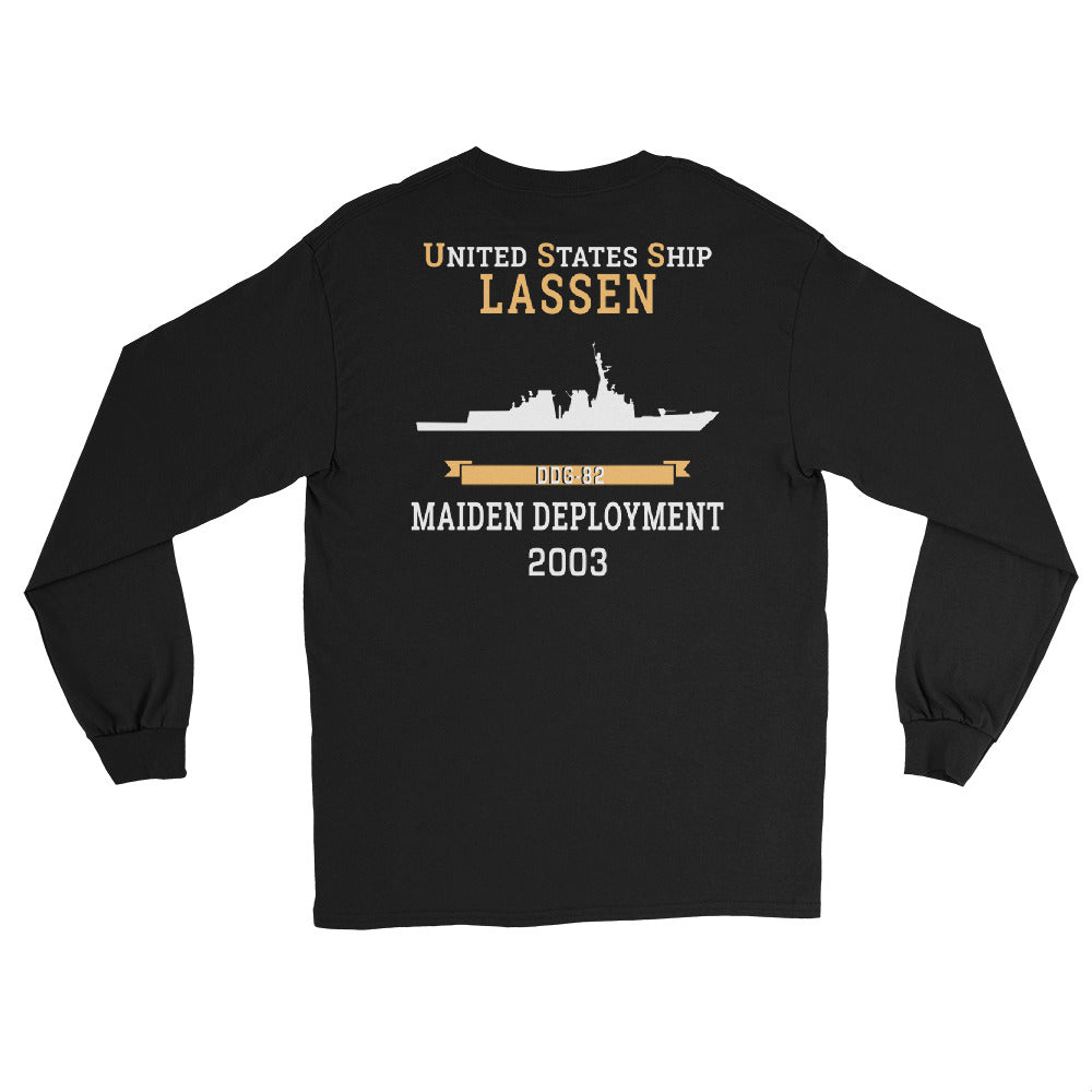 USS Lassen (DDG-82) 2003 MAIDEN DEPLOYMENT Long Sleeve T-Shirt – back view, black