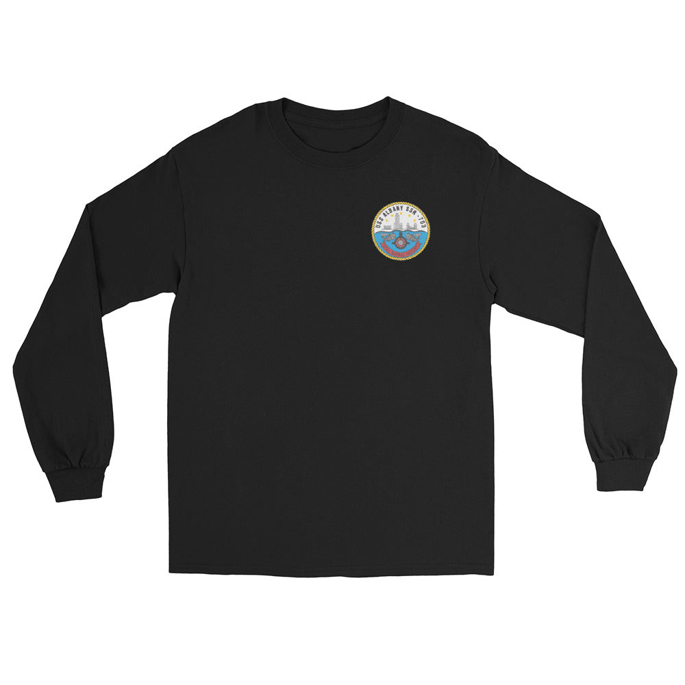 USS Albany (SSN-753) Ship's Crest Long Sleeve Shirt – front view, black