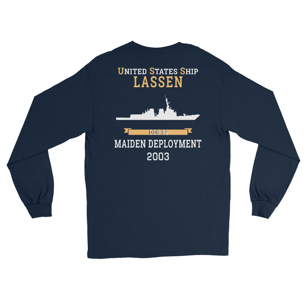 USS Lassen (DDG-82) 2003 MAIDEN DEPLOYMENT Long Sleeve T-Shirt – back view, navy