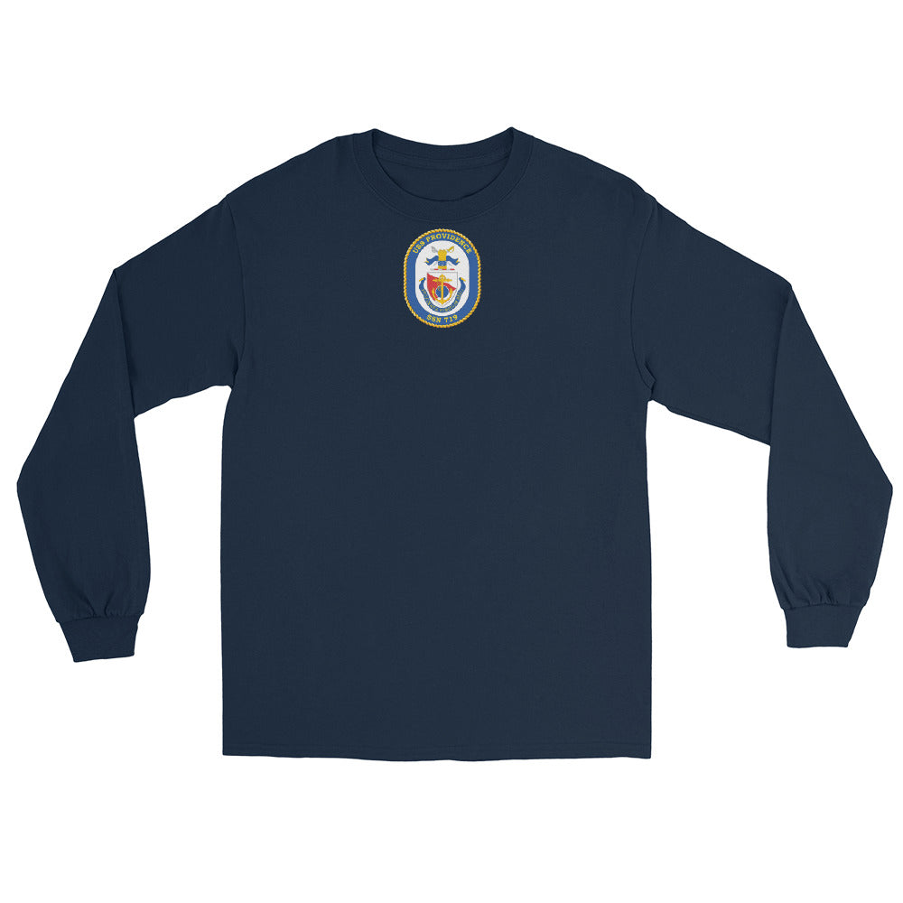 USS Providence (SSN-719) Ship's Crest Long Sleeve Shirt – front view, navy
