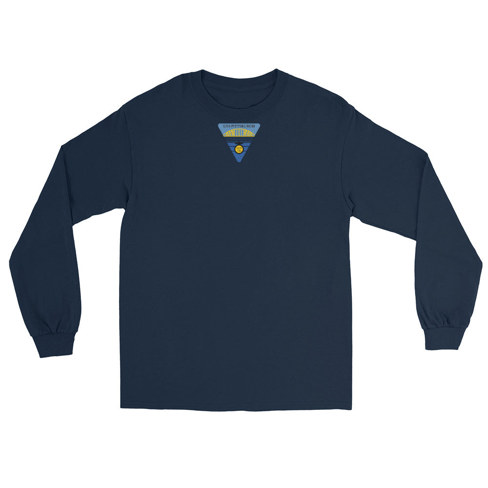 USS Pittsburgh (SSN-720) Ship's Crest Long Sleeve Shirt – front view, navy