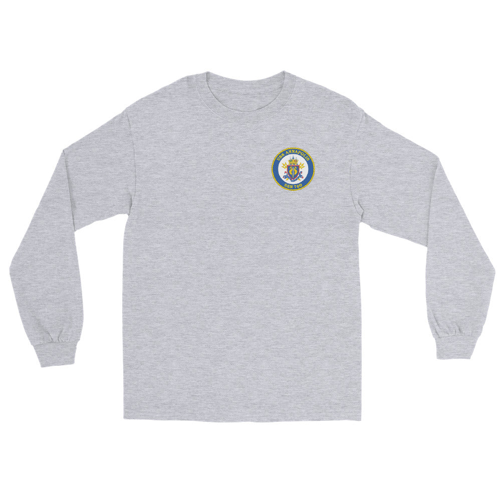 USS Annapolis (SSN-760) Ship's Crest Long Sleeve Shirt – front view, grey