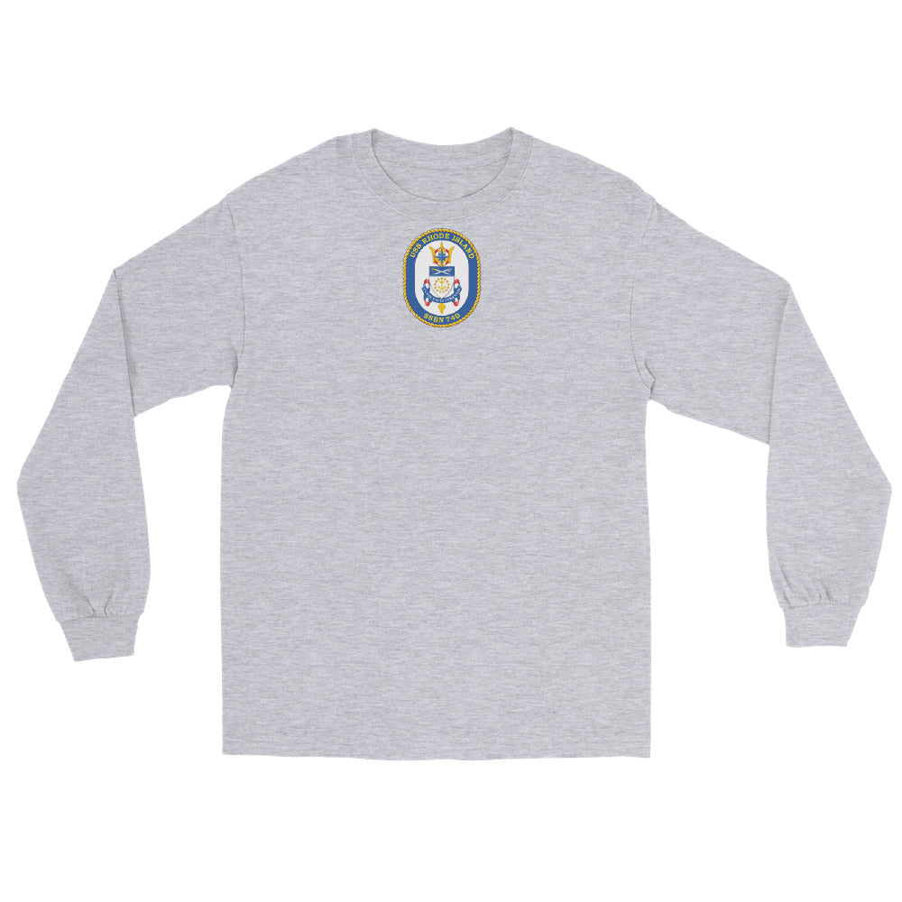 USS Rhode Island (SSBN-740) Ship's Crest Long Sleeve Shirt – front view, grey