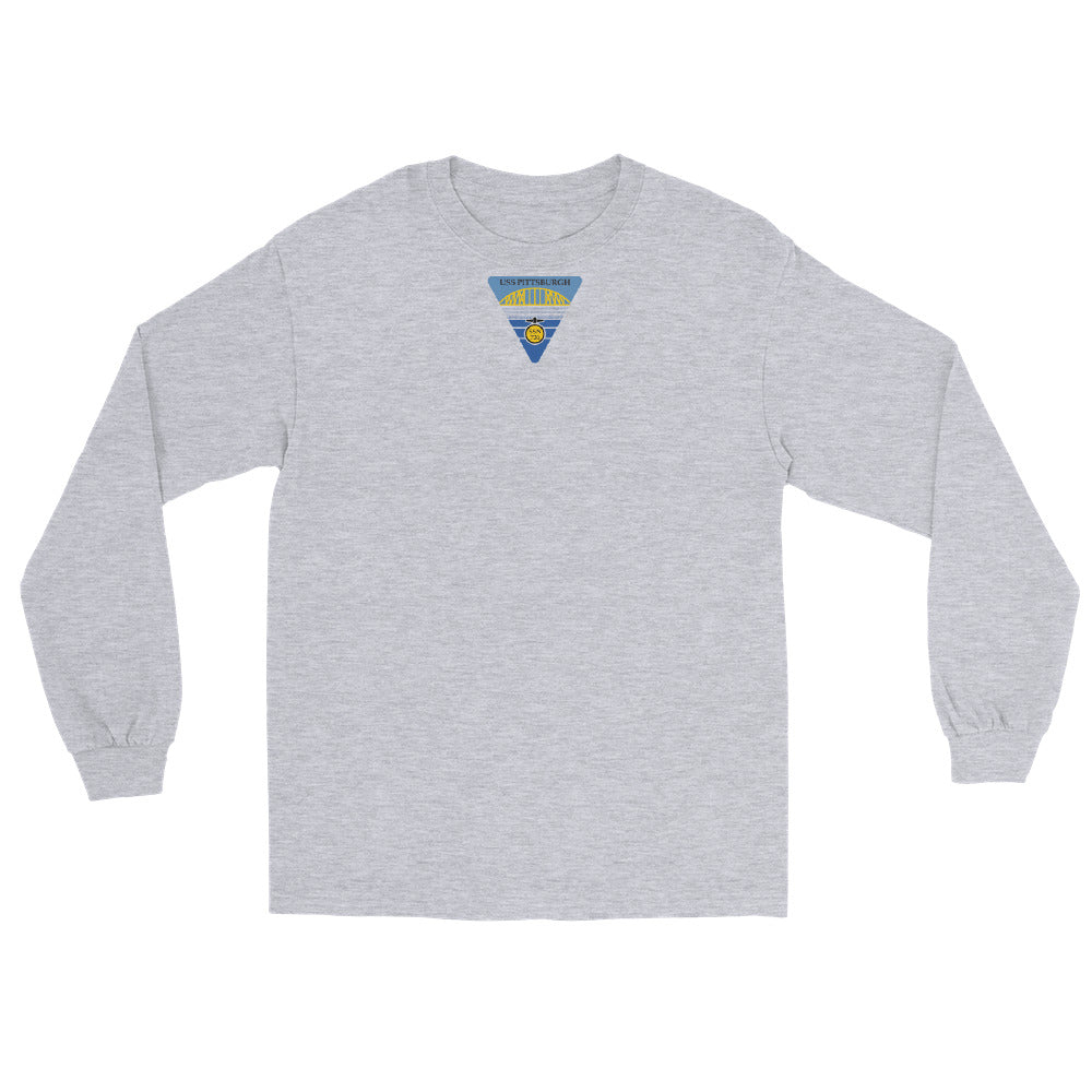 USS Pittsburgh (SSN-720) Ship's Crest Long Sleeve Shirt – front view, grey