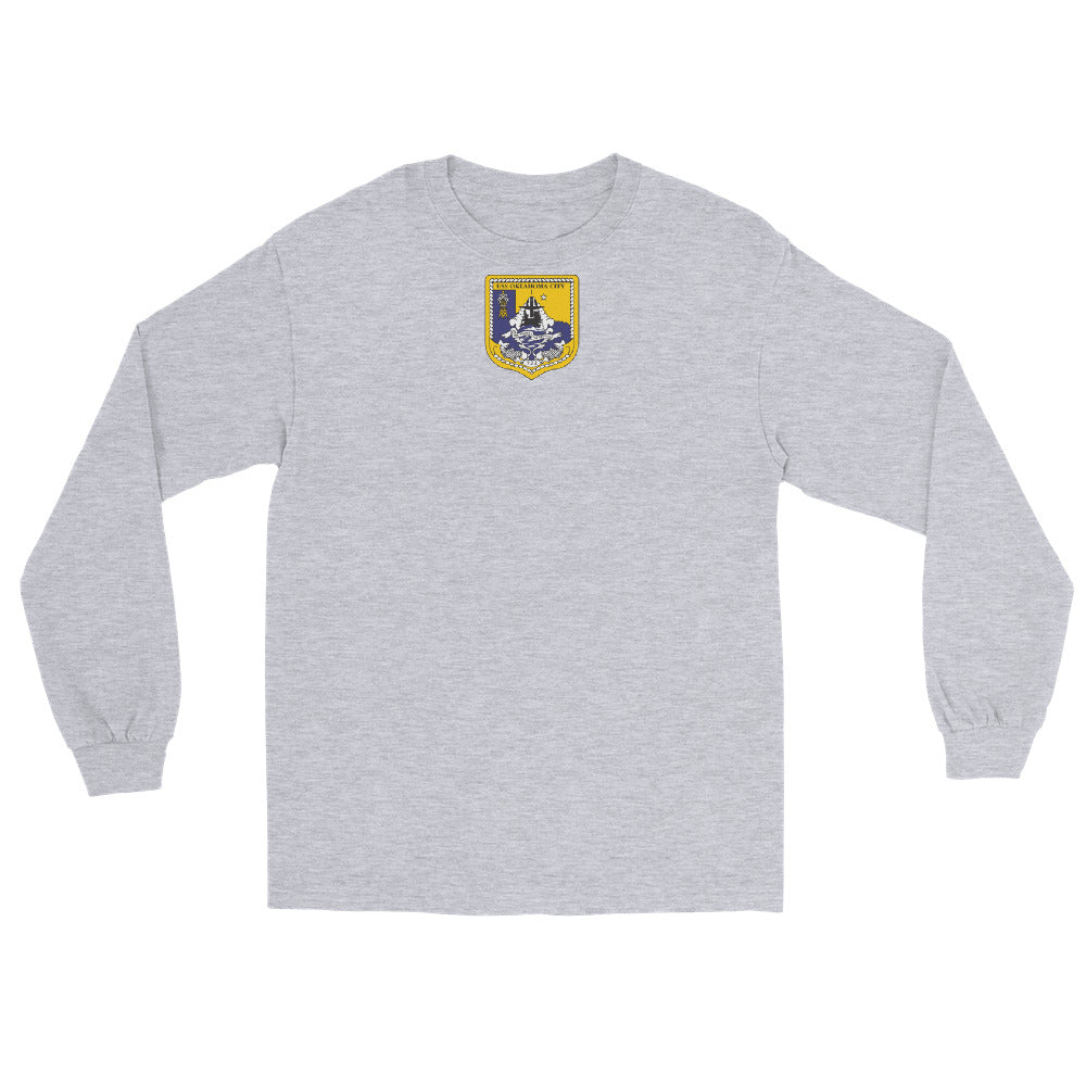 USS Oklahoma City (SSN-723) Ship's Crest Long Sleeve Shirt – front view, grey
