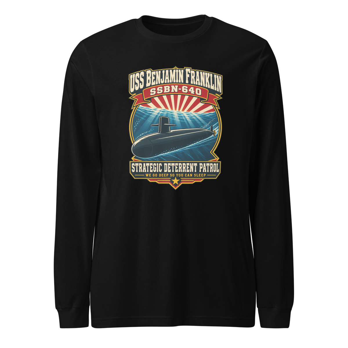 USS Benjamin Franklin (SSBN-640) Deterrent Patrol Long Sleeve Shirt - Retro