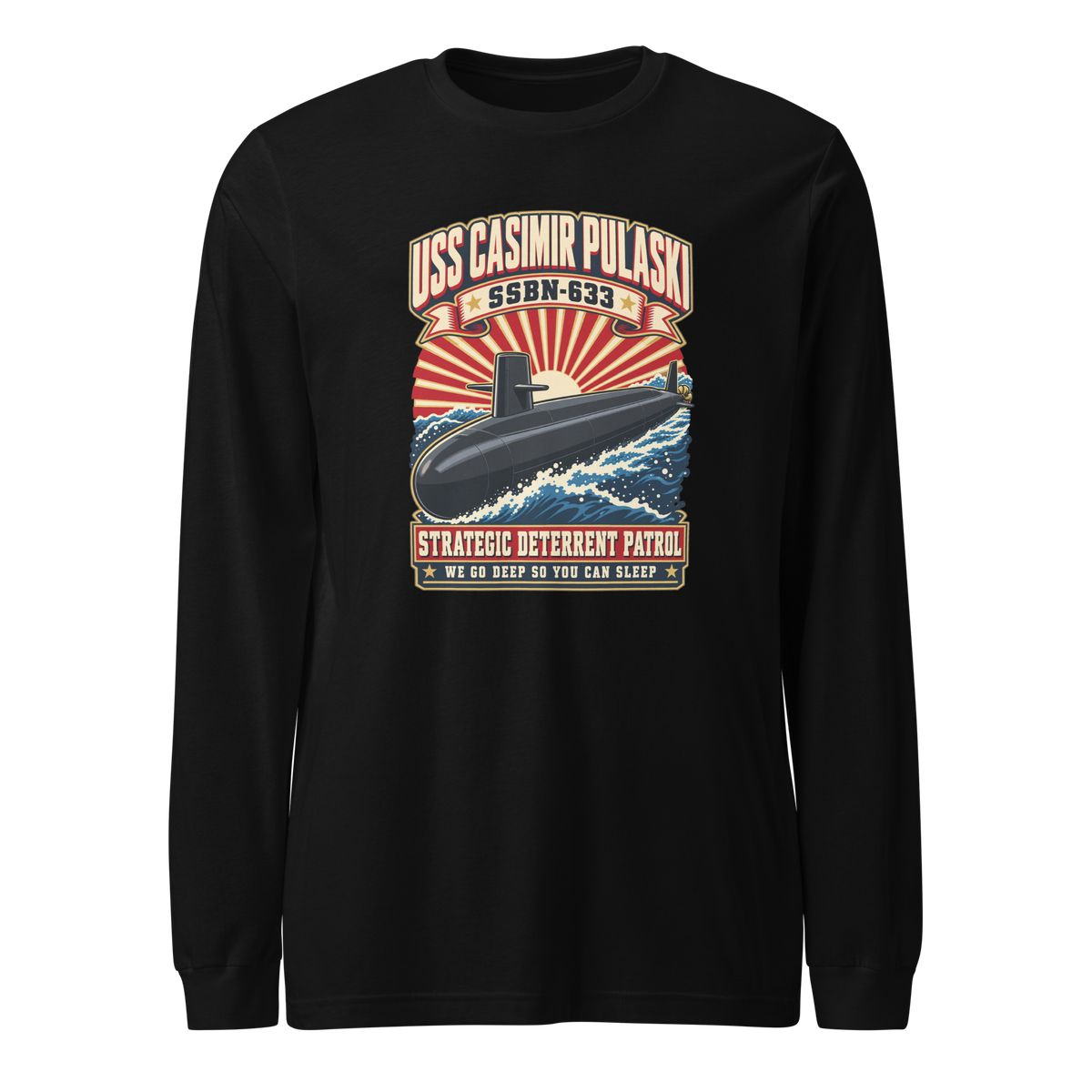 USS Casimir Pulaski (SSBN-633) Deterrent Patrol Long Sleeve Shirt - Retro