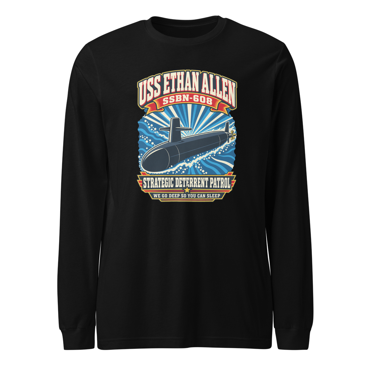 USS Ethan Allen (SSBN-608) Deterrent Patrol Long Sleeve Shirt - Retro