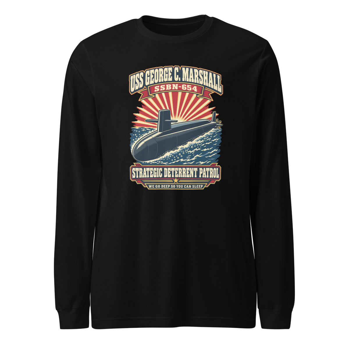 USS George C. Marshall (SSBN-654) Deterrent Patrol Long Sleeve Shirt - Retro