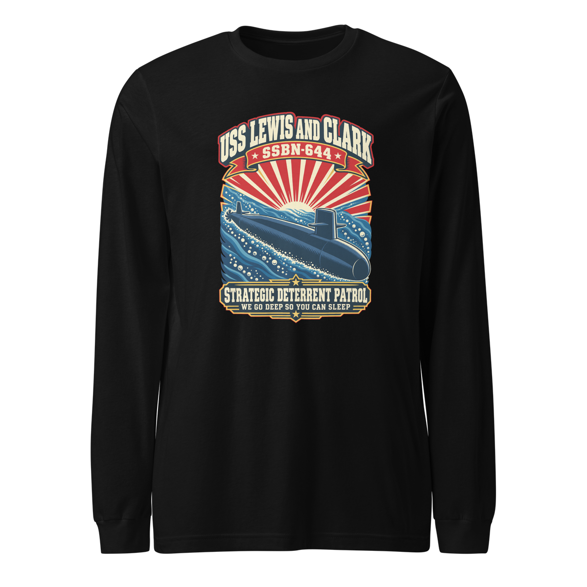 USS Lewis and Clark (SSBN-644) Deterrent Patrol Long Sleeve Shirt - Retro