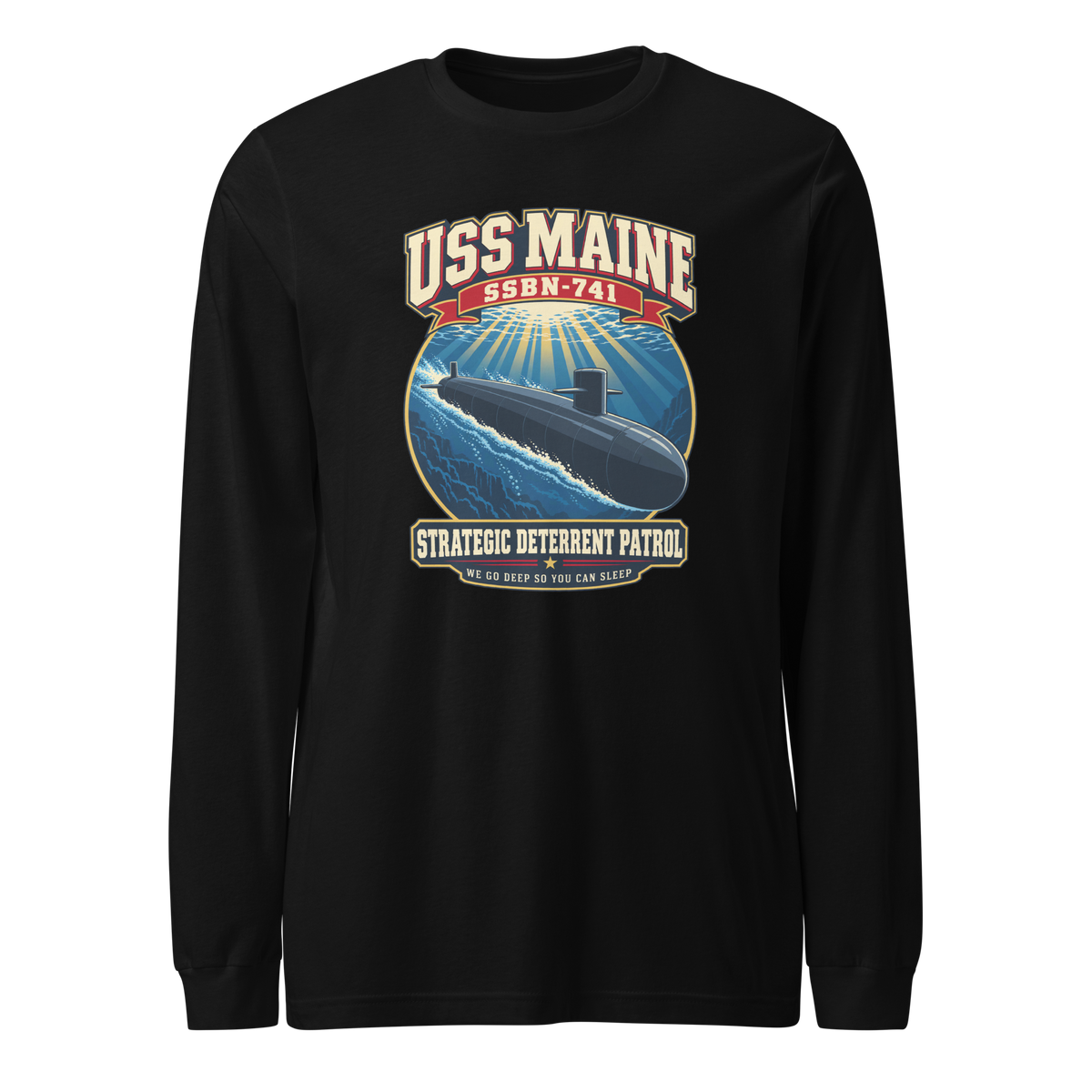 USS Maine (SSBN-741) Deterrent Patrol Long Sleeve Shirt - Retro
