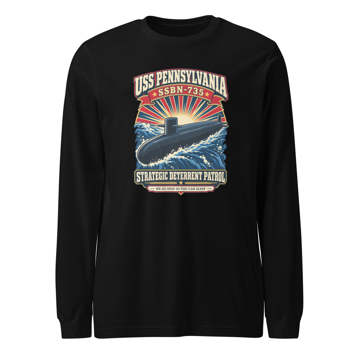 USS Pennsylvania (SSBN-735) Deterrent Patrol Long Sleeve Shirt - Retro