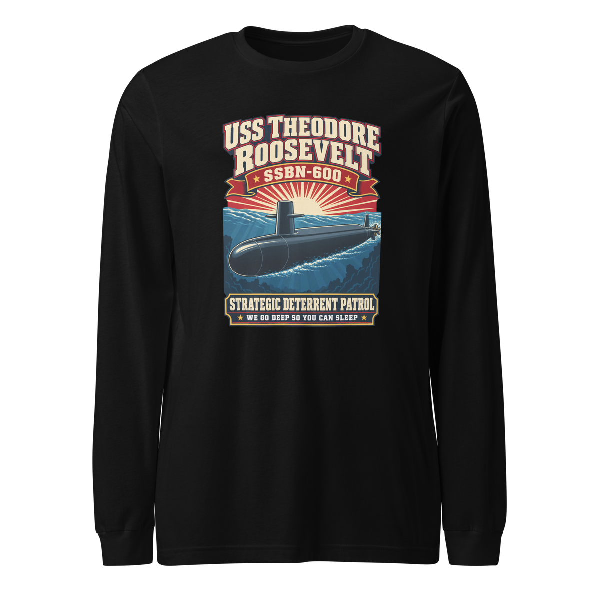 USS Theodore Roosevelt (SSBN-600) Deterrent Patrol Long Sleeve Shirt - Retro