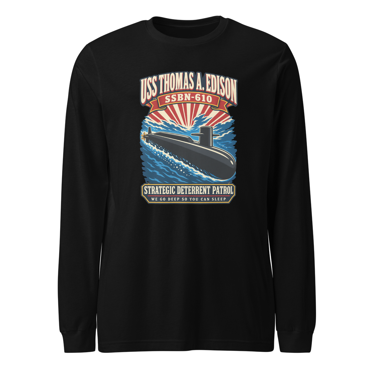 USS Thomas A. Edison (SSBN-610) Deterrent Patrol Long Sleeve Shirt - Retro