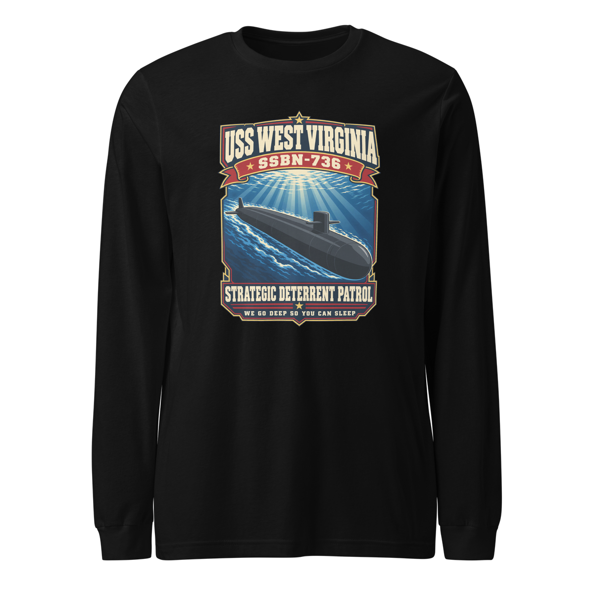 USS West Virginia (SSBN-736) Deterrent Patrol Long Sleeve Shirt - Retro