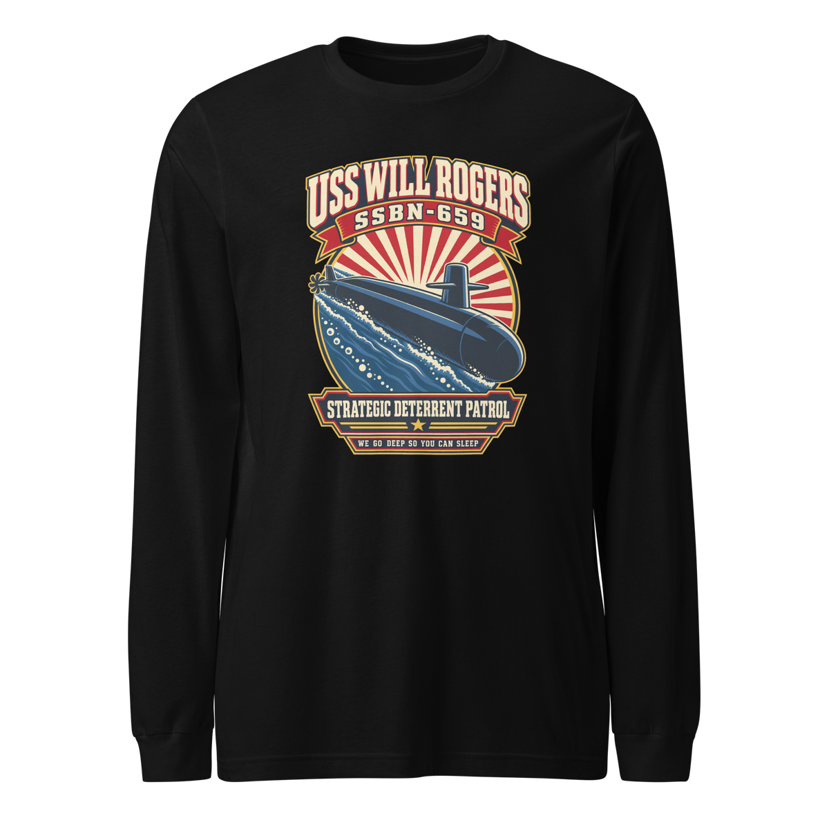 USS Will Rogers (SSBN-659) Deterrent Patrol Long Sleeve Shirt - Retro