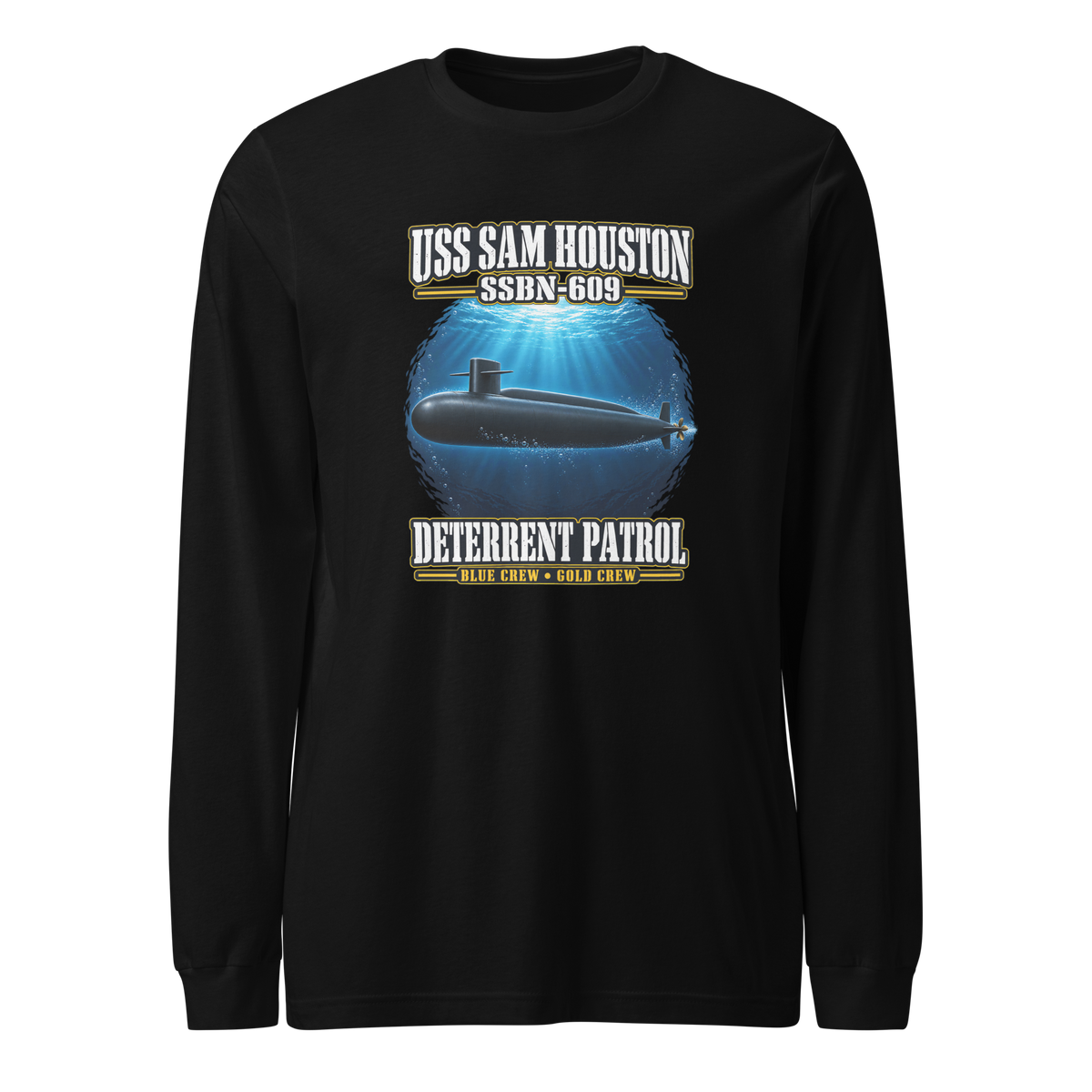 USS Sam Houston (SSBN-609) Deterrent Patrol Long Sleeve Shirt - Deep Water