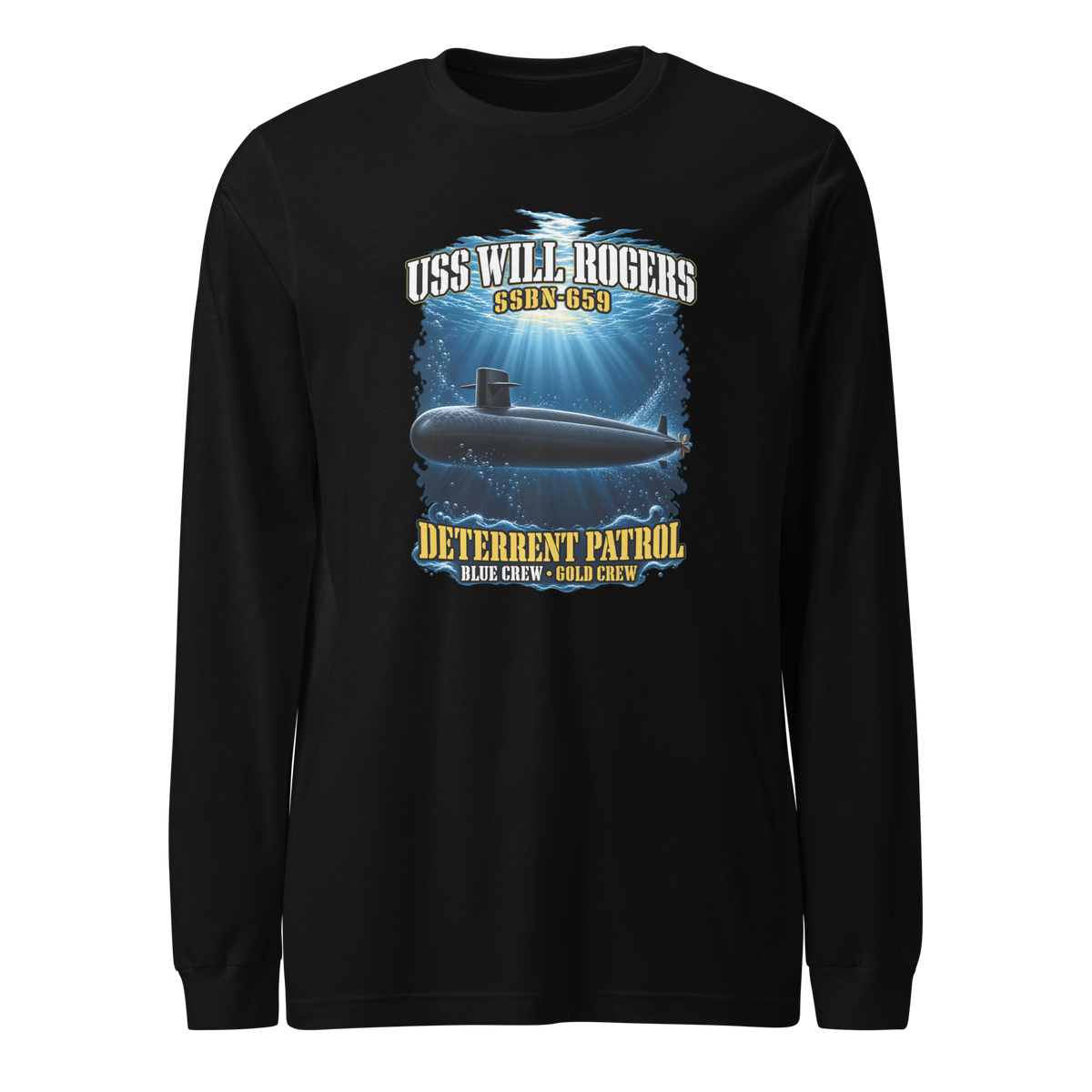USS Will Rogers (SSBN-659) Deterrent Patrol Long Sleeve Shirt - Deep Water